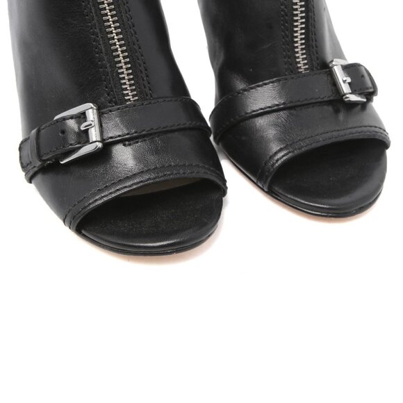 Michael Kors Leather Peep Toe Booties Ankle Shooties Boots Buckles Zippers Black - Picture 9 of 12